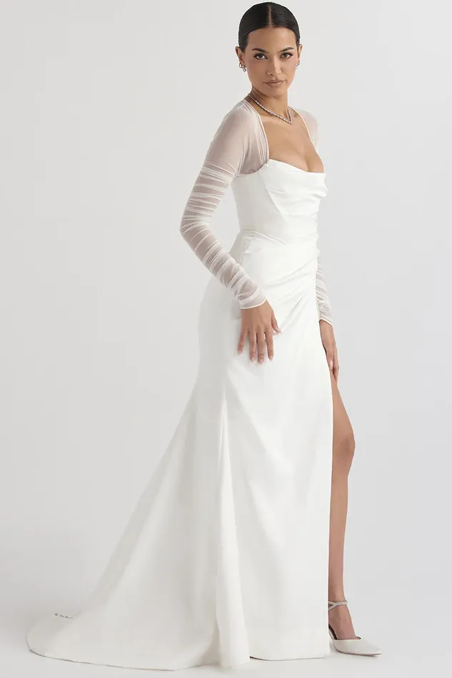 House Of CB EliseWhite Satin Bridal Gown White Women Maxi Dresses