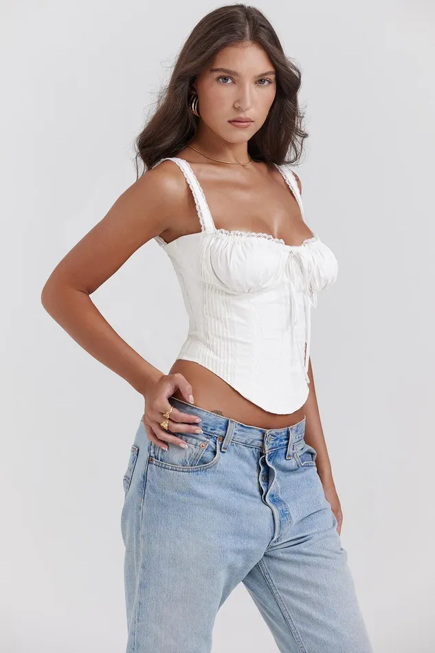 House Of CB GiniWhite Lace Back Corset White Women Tops
