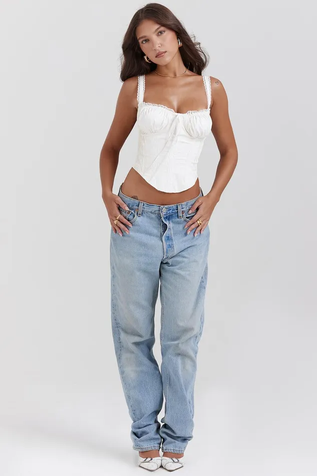 House Of CB GiniWhite Lace Back Corset White Women Tops