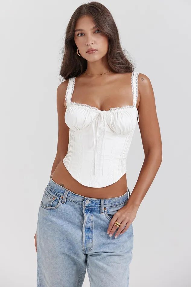 House Of CB GiniWhite Lace Back Corset White Women Tops