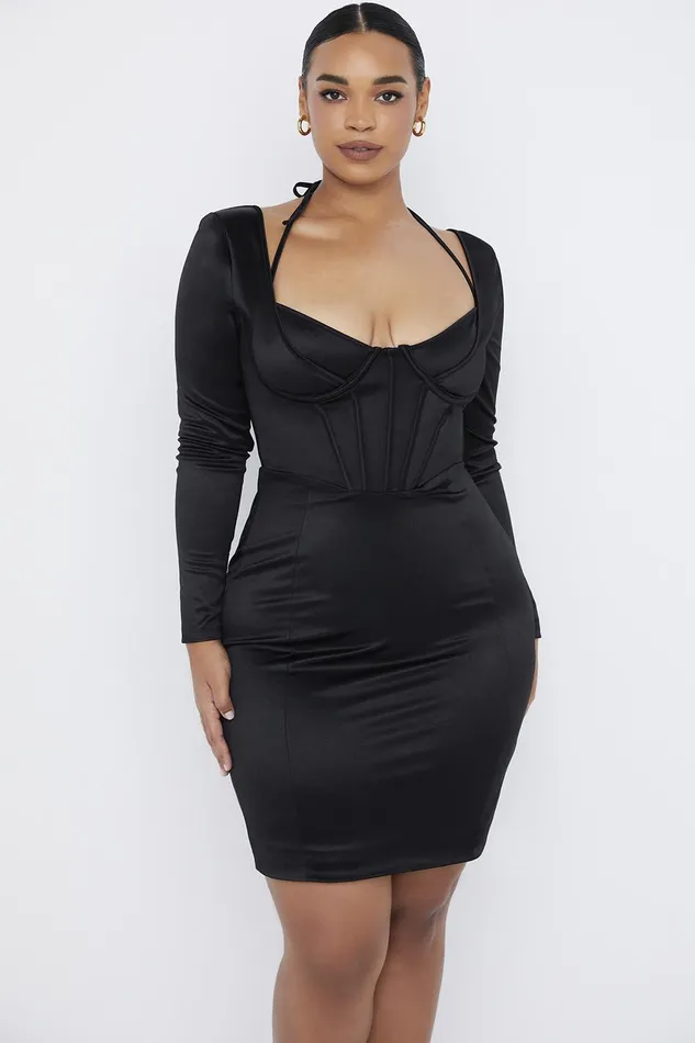 House Of CB GraziaBlack Disco Satin Corset Dress 8211 SALE Black Women Bodycon Dresses