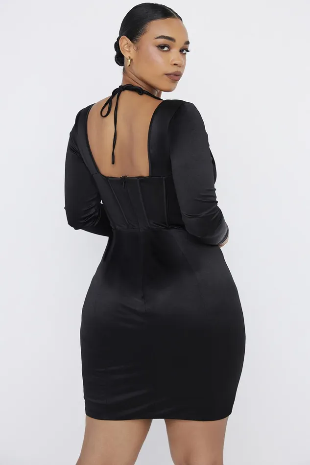 House Of CB GraziaBlack Disco Satin Corset Dress 8211 SALE Black Women Bodycon Dresses
