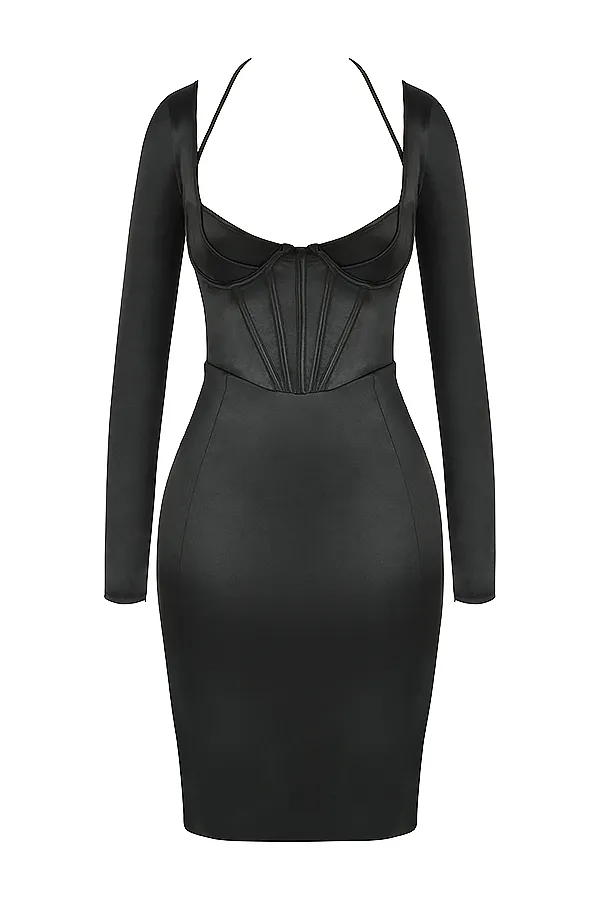 House Of CB GraziaBlack Disco Satin Corset Dress 8211 SALE Black Women Bodycon Dresses