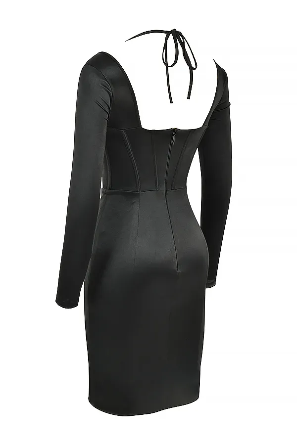House Of CB GraziaBlack Disco Satin Corset Dress 8211 SALE Black Women Bodycon Dresses