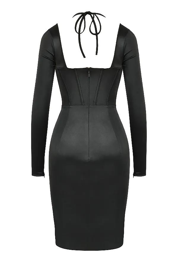 House Of CB GraziaBlack Disco Satin Corset Dress 8211 SALE Black Women Bodycon Dresses