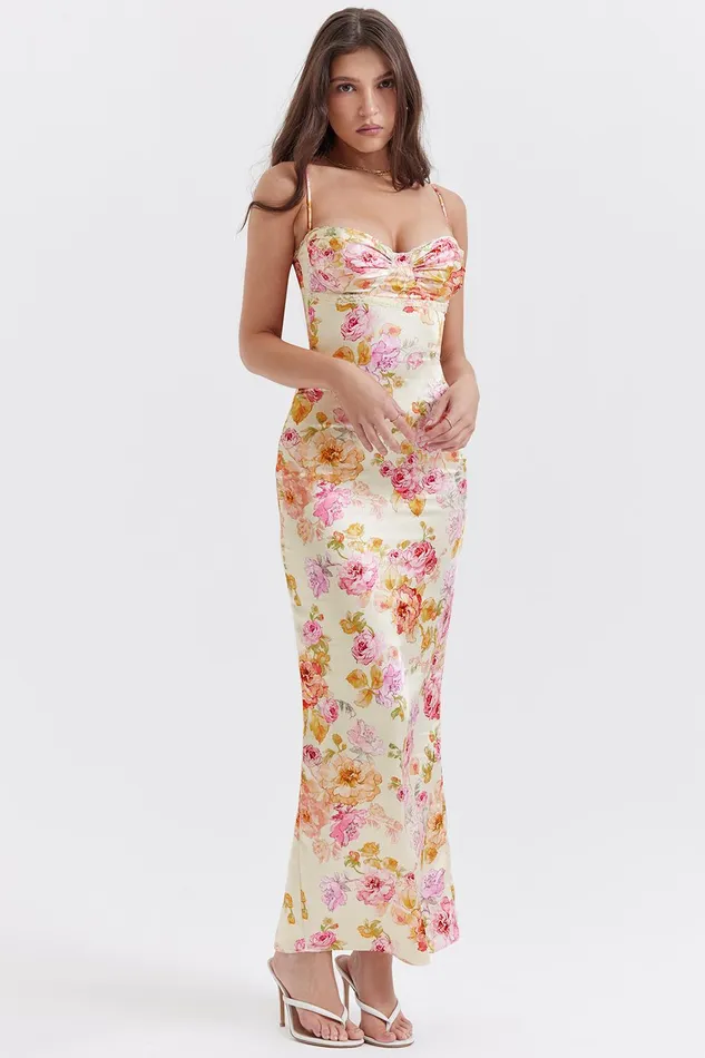 House Of CB JosefinaIvory Floral Maxi Dress Ivory Women Bodycon Dresses