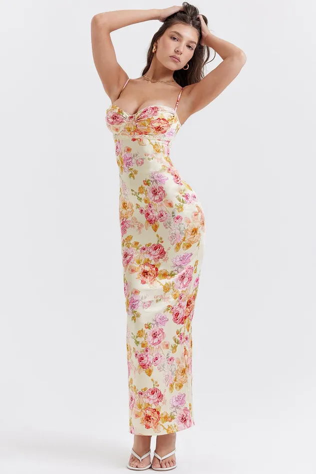 House Of CB JosefinaIvory Floral Maxi Dress Ivory Women Bodycon Dresses