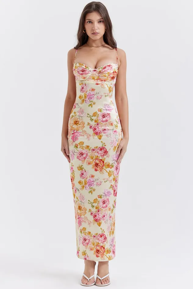 House Of CB JosefinaIvory Floral Maxi Dress Ivory Women Bodycon Dresses