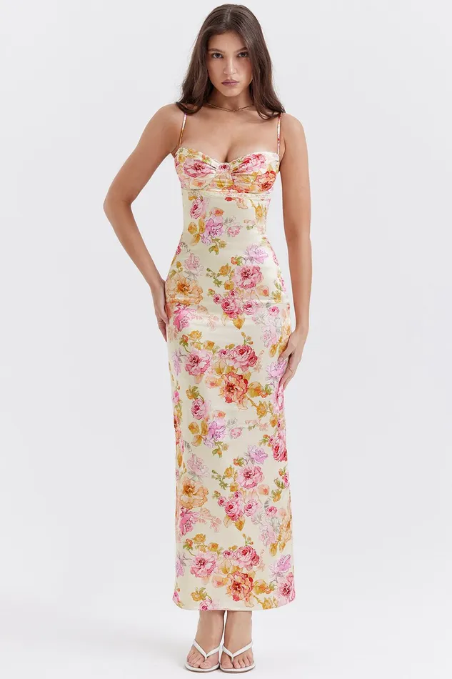House Of CB JosefinaIvory Floral Maxi Dress Ivory Women Bodycon Dresses