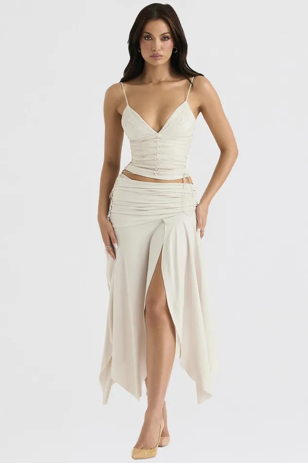 House Of CB KairaOff White Draped Midi Skirt Off Women Skirts