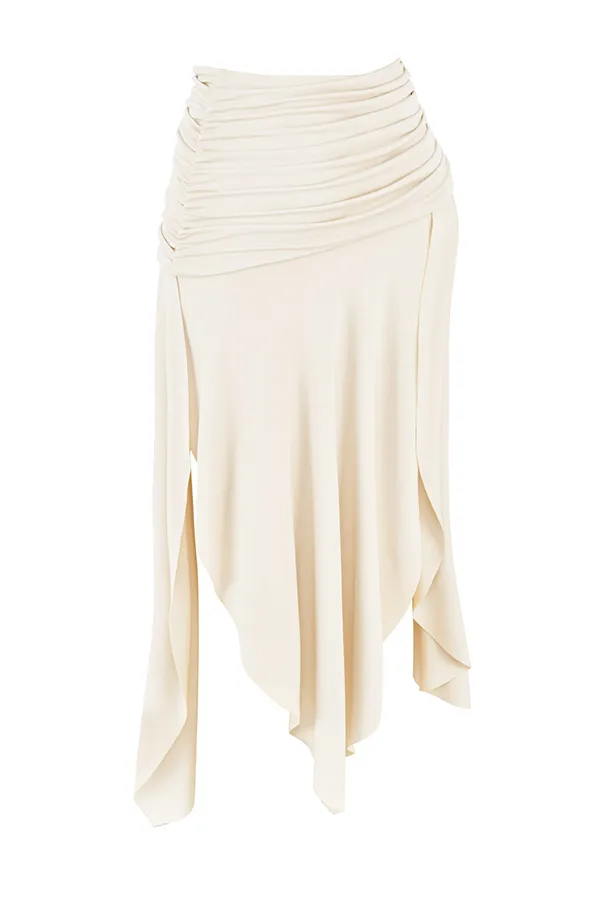House Of CB KairaOff White Draped Midi Skirt Off Women Skirts