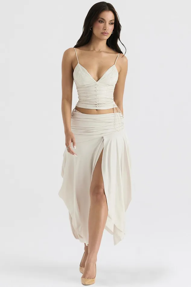 House Of CB KairaOff White Draped Midi Skirt Off Women Skirts
