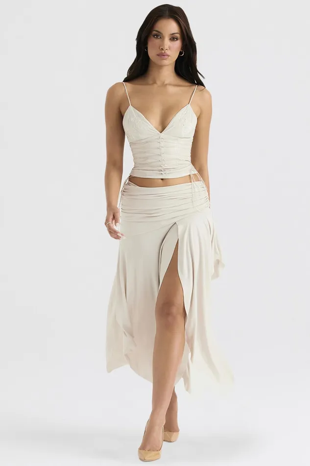 House Of CB KairaOff White Draped Midi Skirt Off Women Skirts