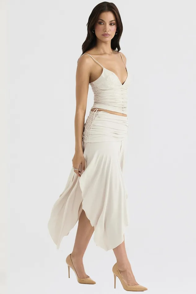 House Of CB KairaOff White Draped Midi Skirt Off Women Skirts