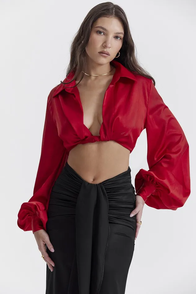 House Of CB LaraineCherry Silk Blouson Top 8211 SALE Cherry Women Tops