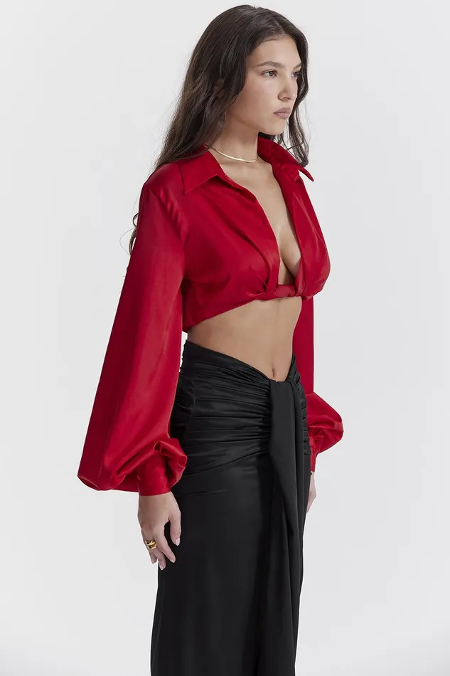 House Of CB LaraineCherry Silk Blouson Top 8211 SALE Cherry Women Tops