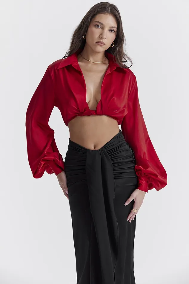 House Of CB LaraineCherry Silk Blouson Top 8211 SALE Cherry Women Tops