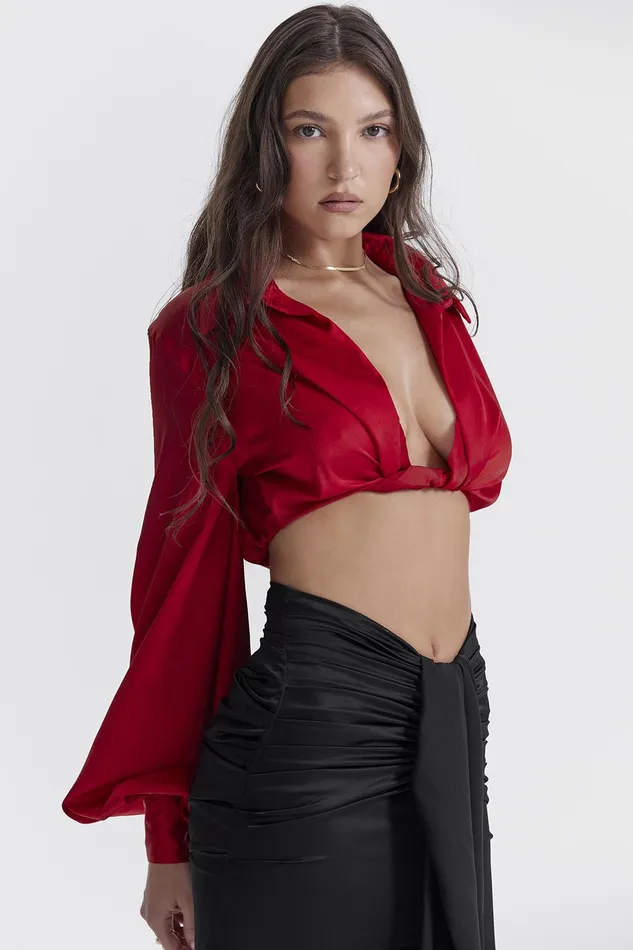 House Of CB LaraineCherry Silk Blouson Top 8211 SALE Cherry Women Tops