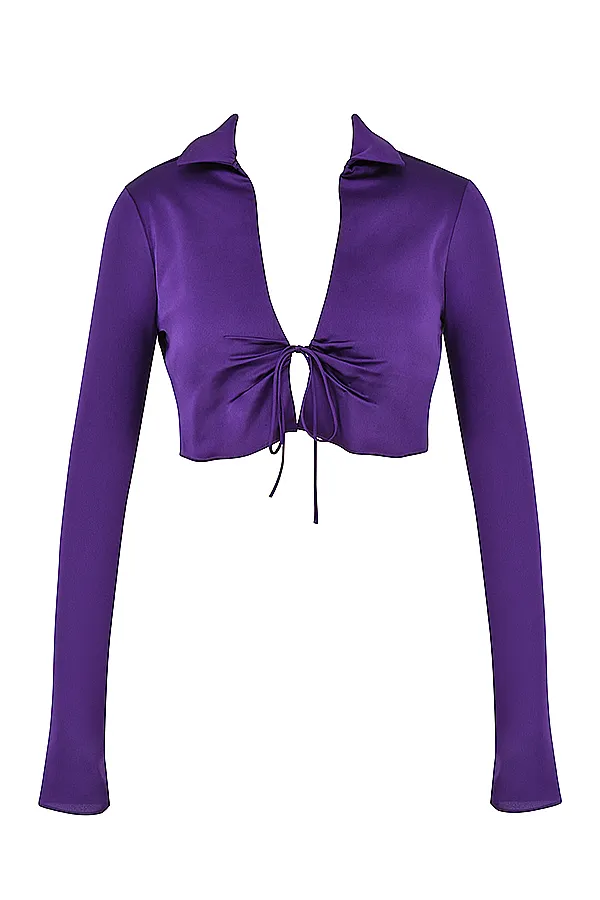 House Of CB LavenderGrape Satin Cropped Tie Front Top 8211 SALE Grape Women Tops