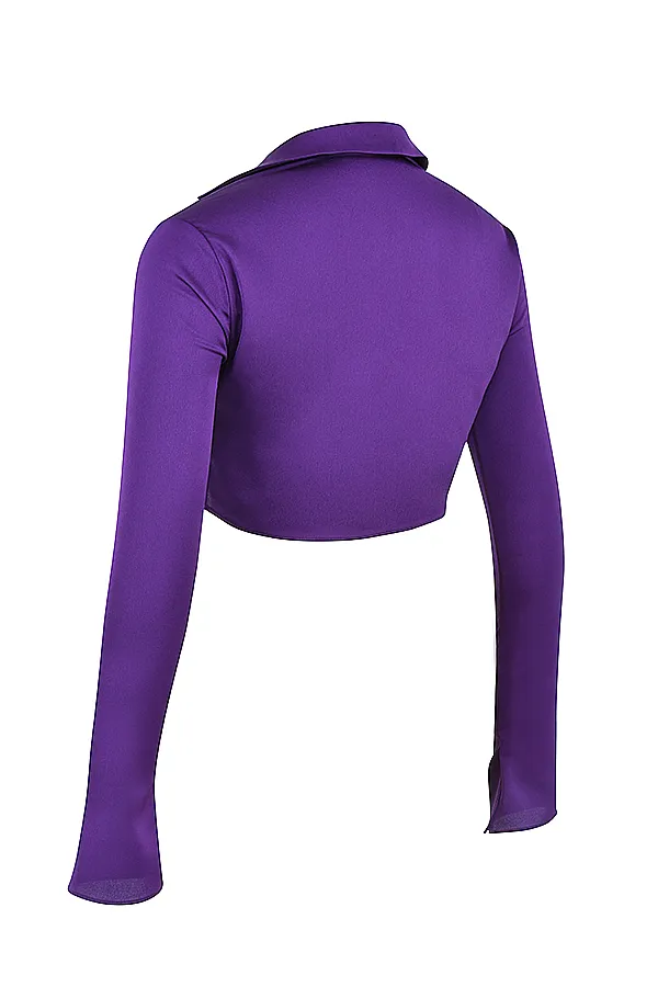 House Of CB LavenderGrape Satin Cropped Tie Front Top 8211 SALE Grape Women Tops
