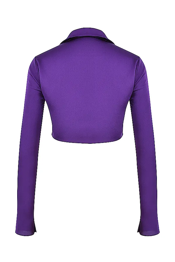 House Of CB LavenderGrape Satin Cropped Tie Front Top 8211 SALE Grape Women Tops