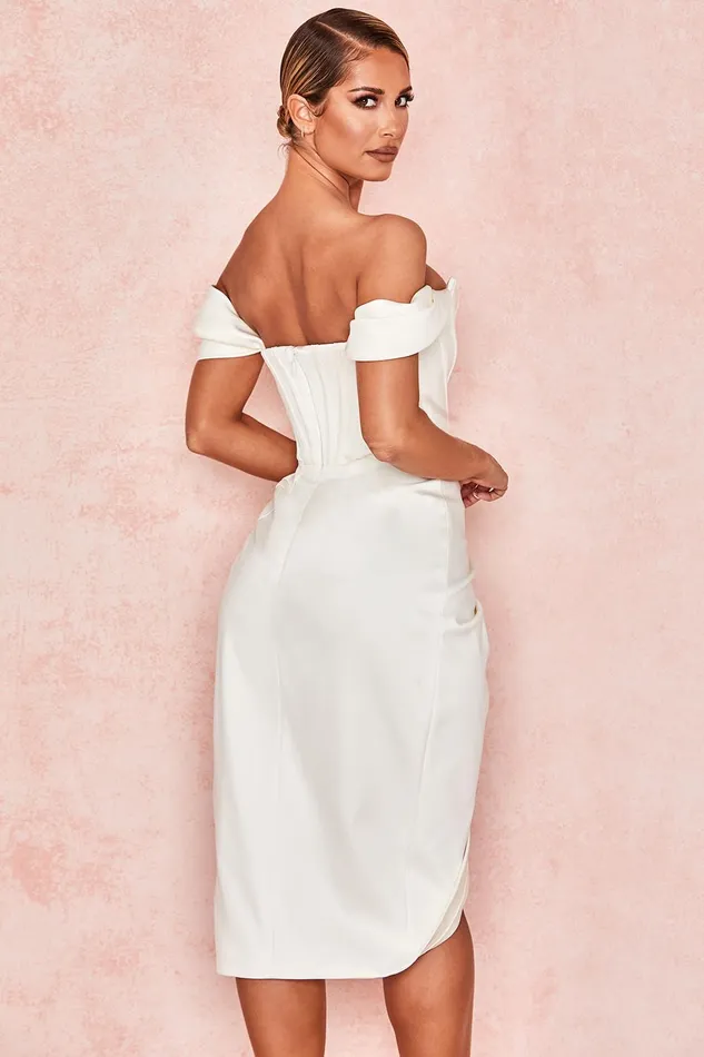 House Of CB LorettaIvory Satin Off Shoulder Dress Ivory Women Strapless Dresses