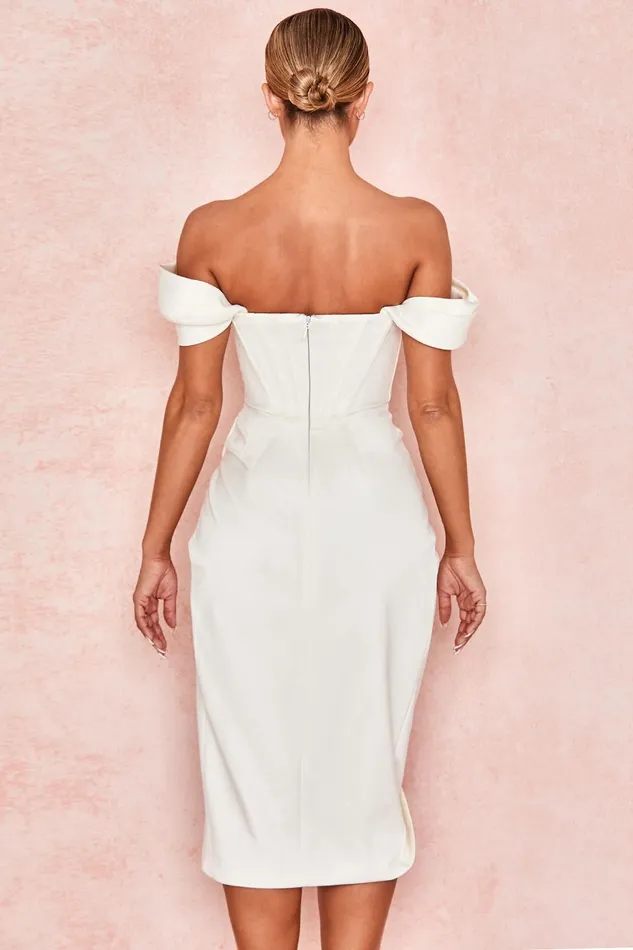 House Of CB LorettaIvory Satin Off Shoulder Dress Ivory Women Strapless Dresses