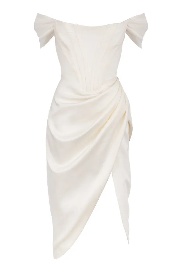 House Of CB LorettaIvory Satin Off Shoulder Dress Ivory Women Strapless Dresses