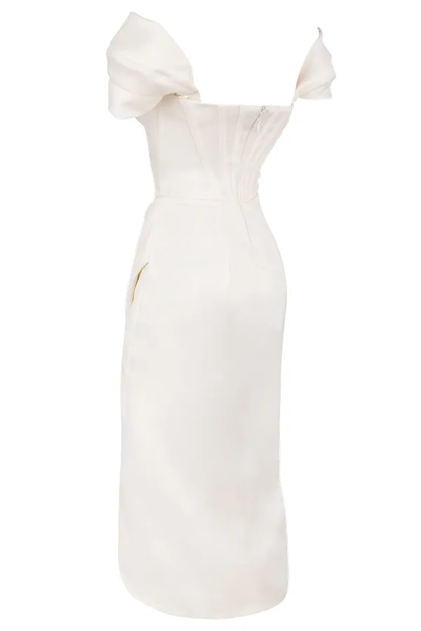 House Of CB LorettaIvory Satin Off Shoulder Dress Ivory Women Strapless Dresses