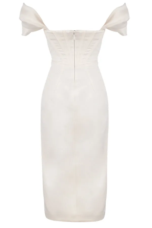 House Of CB LorettaIvory Satin Off Shoulder Dress Ivory Women Strapless Dresses