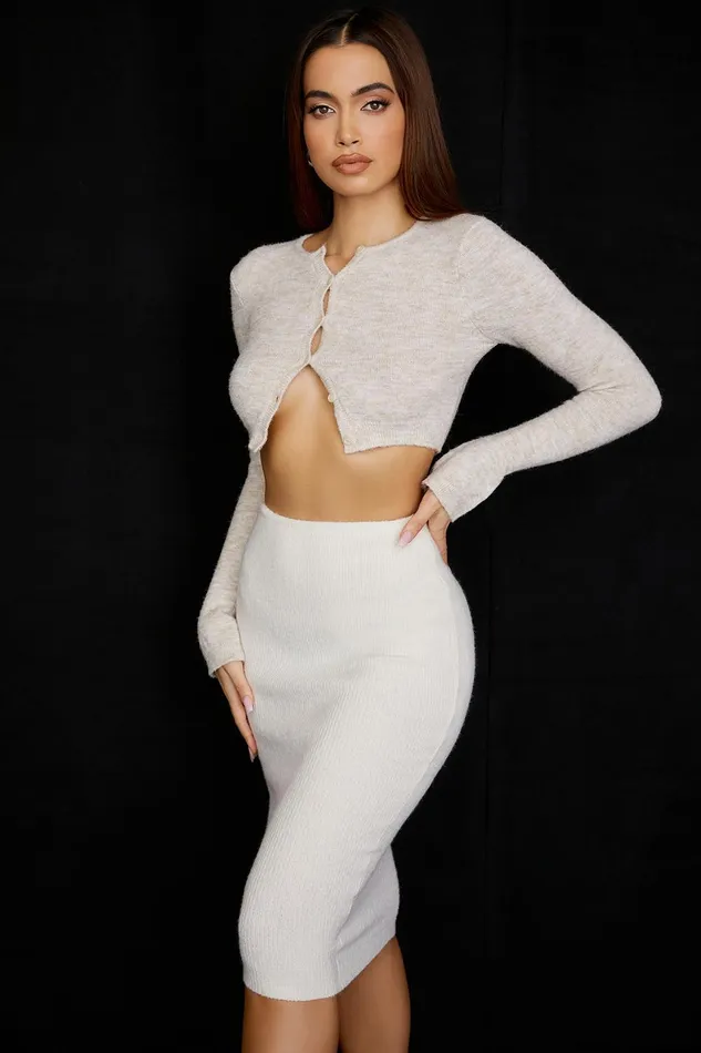 House Of CB LulieOatmeal Fluffy Knit Cropped Cardigan 8211 SALE Oatmeal Women Tops