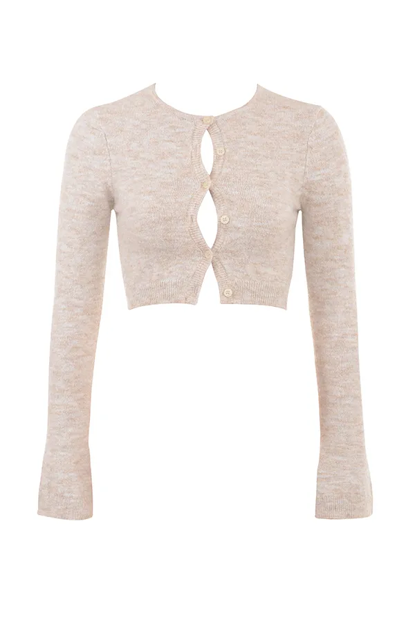 House Of CB LulieOatmeal Fluffy Knit Cropped Cardigan 8211 SALE Oatmeal Women Tops