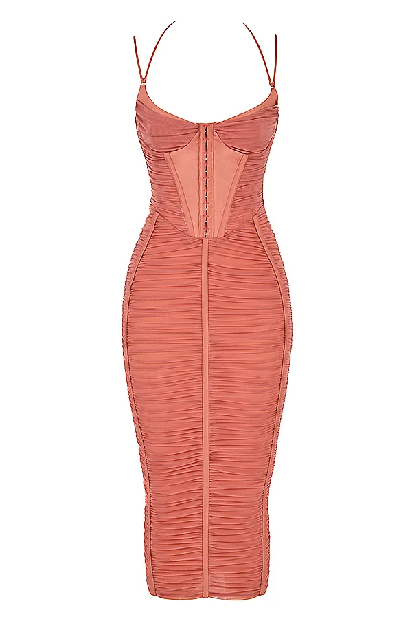 House Of CB MariahRose Ruched Midi Dress 8211 SALE Rose Women Bodycon Dresses