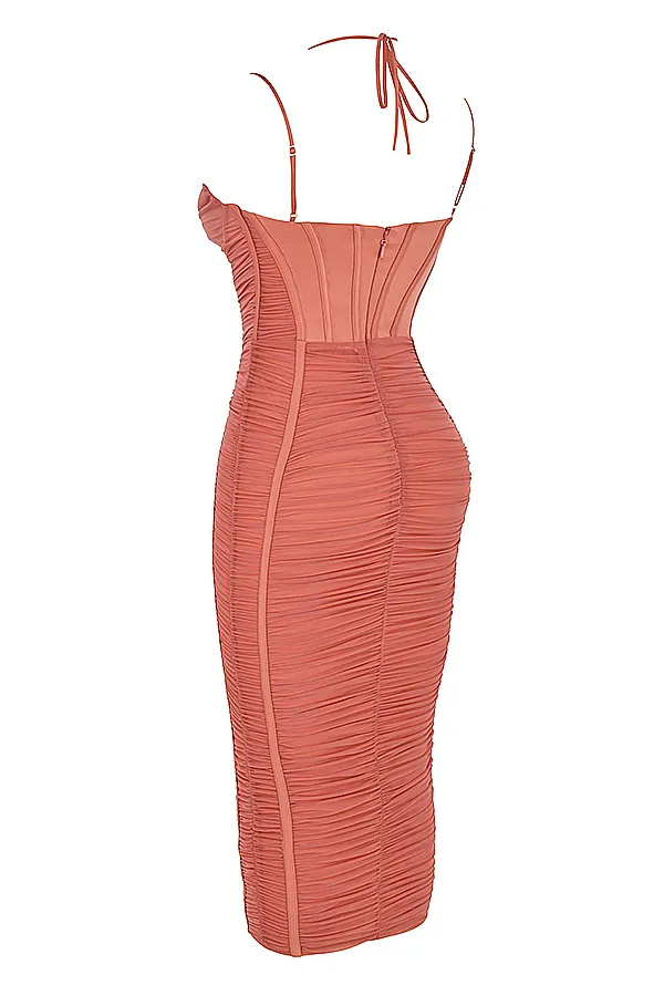 House Of CB MariahRose Ruched Midi Dress 8211 SALE Rose Women Bodycon Dresses