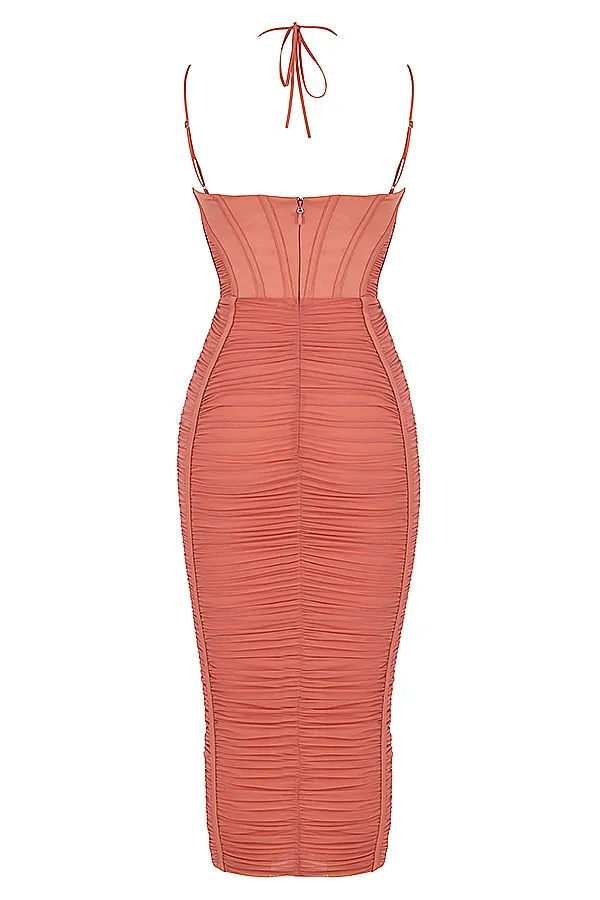 House Of CB MariahRose Ruched Midi Dress 8211 SALE Rose Women Bodycon Dresses