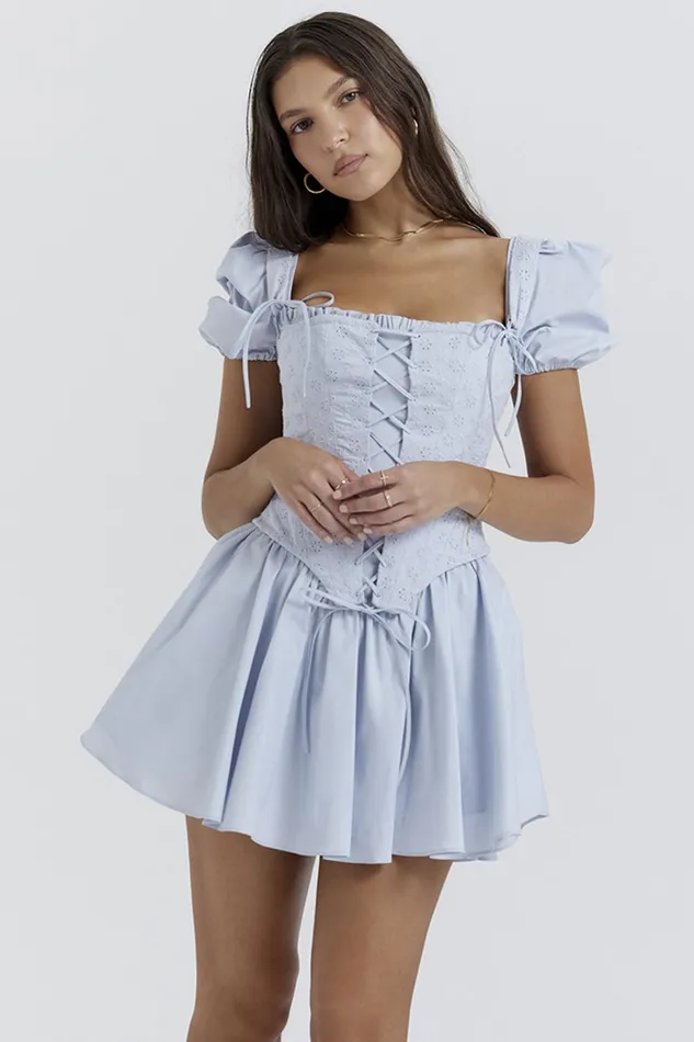 House Of CB MaribelSoft Blue Broderie Corset Mini Dress Soft Women Corset Dresses