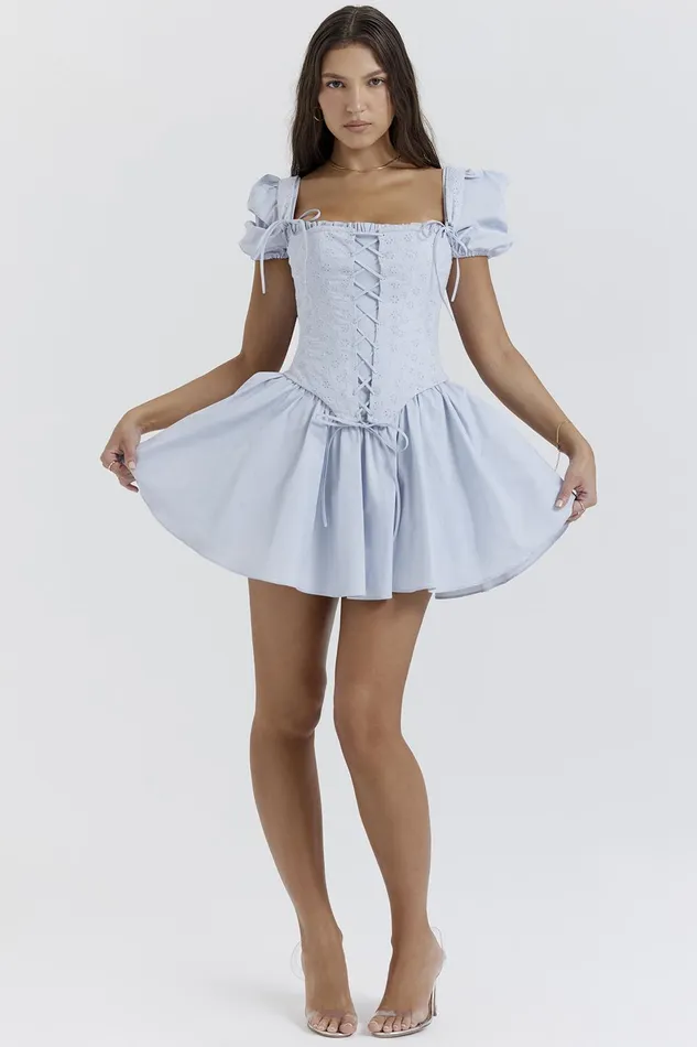 House Of CB MaribelSoft Blue Broderie Corset Mini Dress Soft Women Corset Dresses