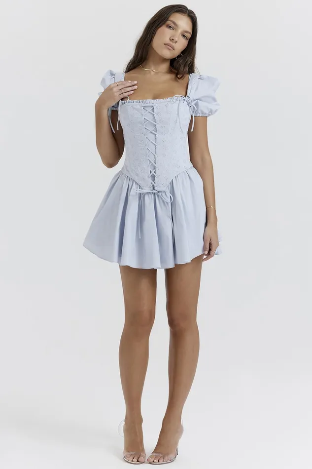 House Of CB MaribelSoft Blue Broderie Corset Mini Dress Soft Women Corset Dresses