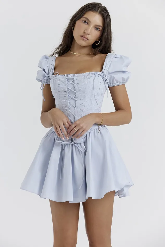 House Of CB MaribelSoft Blue Broderie Corset Mini Dress Soft Women Corset Dresses
