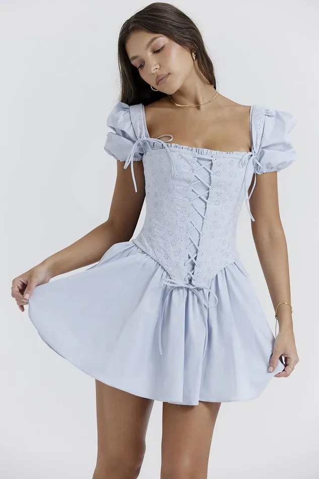 House Of CB MaribelSoft Blue Broderie Corset Mini Dress Soft Women Corset Dresses