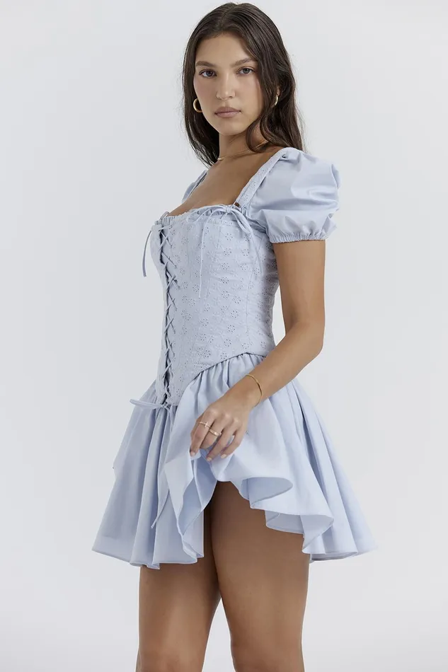 House Of CB MaribelSoft Blue Broderie Corset Mini Dress Soft Women Corset Dresses