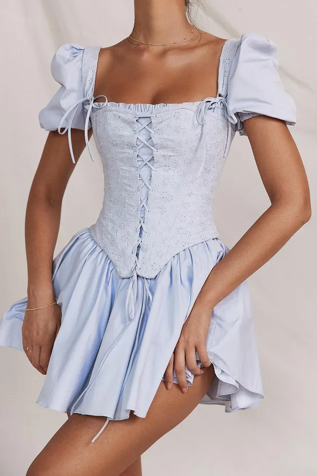 House Of CB MaribelSoft Blue Broderie Corset Mini Dress Soft Women Corset Dresses
