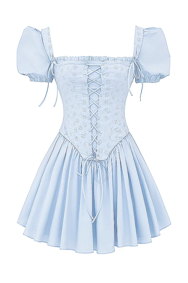 House Of CB MaribelSoft Blue Broderie Corset Mini Dress Soft Women Corset Dresses