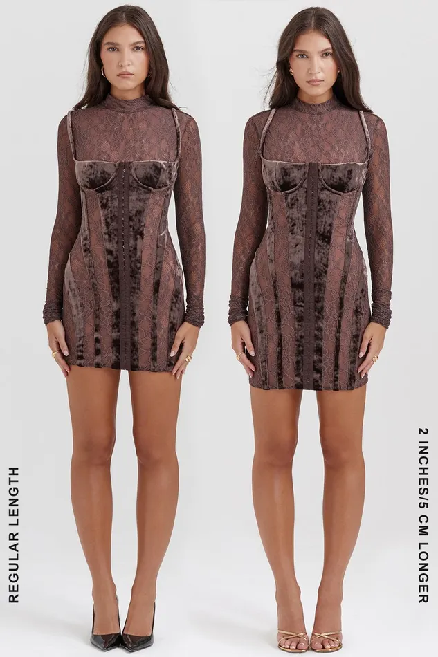 House Of CB MaricaBrown Velvet and Lace Corset Dress Brown Women Corset Dresses