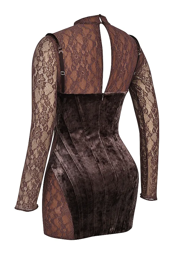 House Of CB MaricaBrown Velvet and Lace Corset Dress Brown Women Corset Dresses