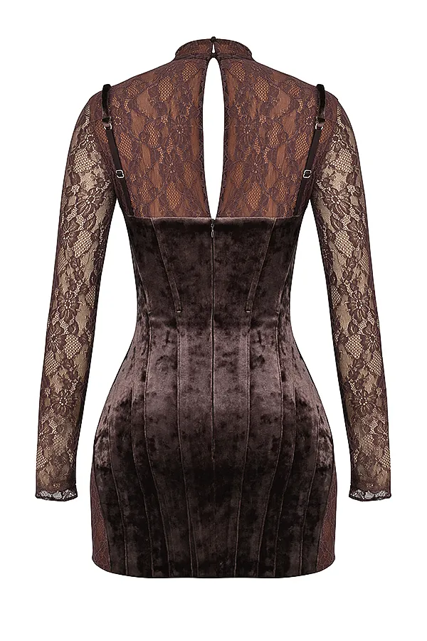 House Of CB MaricaBrown Velvet and Lace Corset Dress Brown Women Corset Dresses
