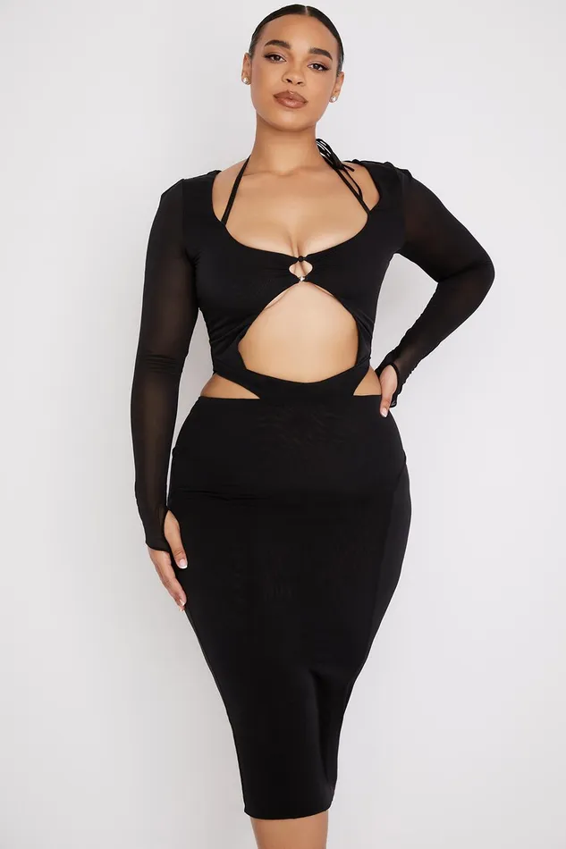 House Of CB MarinaBlack Cutout Midi Dress 8211 SALE Black Women Bodycon Dresses