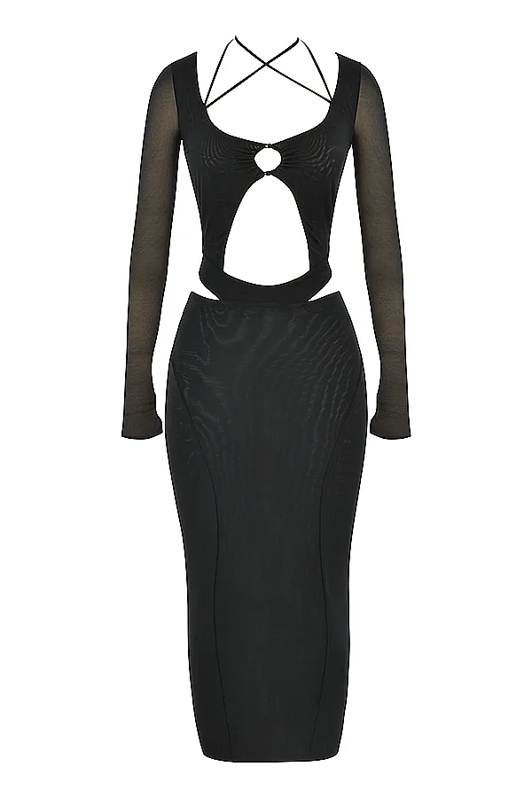 House Of CB MarinaBlack Cutout Midi Dress 8211 SALE Black Women Bodycon Dresses