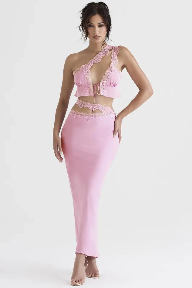 House Of CB MathildaPink Lace Trim Maxi Skirt 8211 SALE Pink Women Skirts