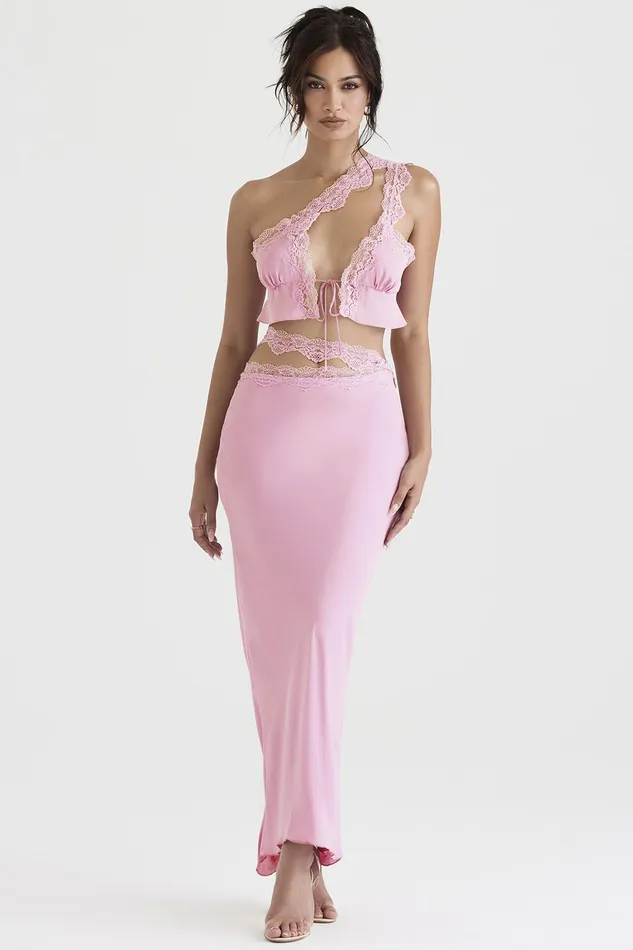 House Of CB MathildaPink Lace Trim Maxi Skirt 8211 SALE Pink Women Skirts